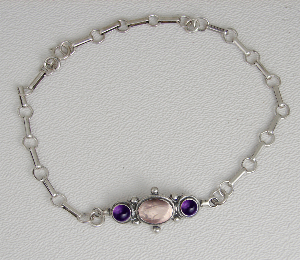 Sterling Silver Victorian Bracelet With Rose Quartz And Amethyst